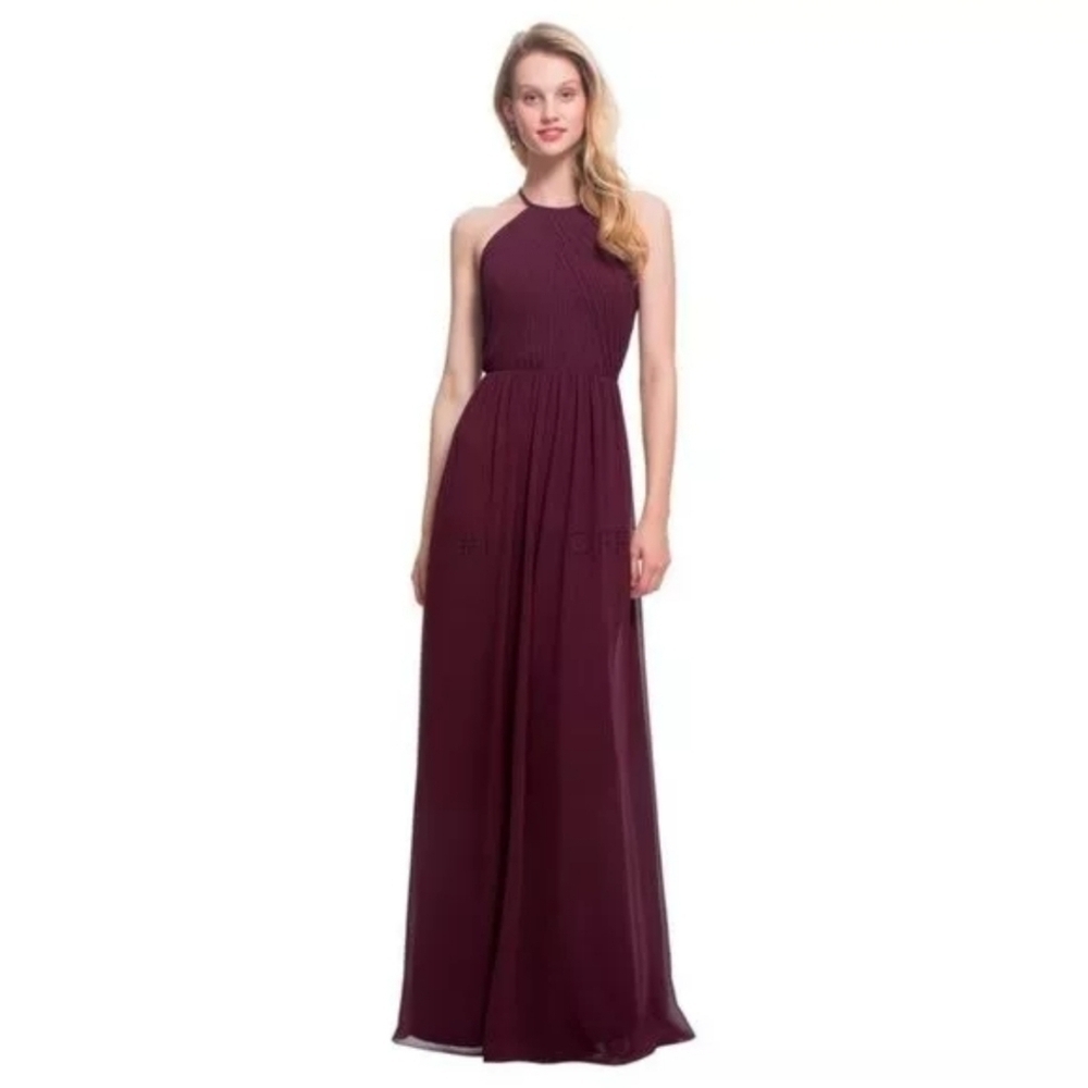 Bill Levkoff Burgundary Bridesmaid Halter Women's Maxi Dress Size 8